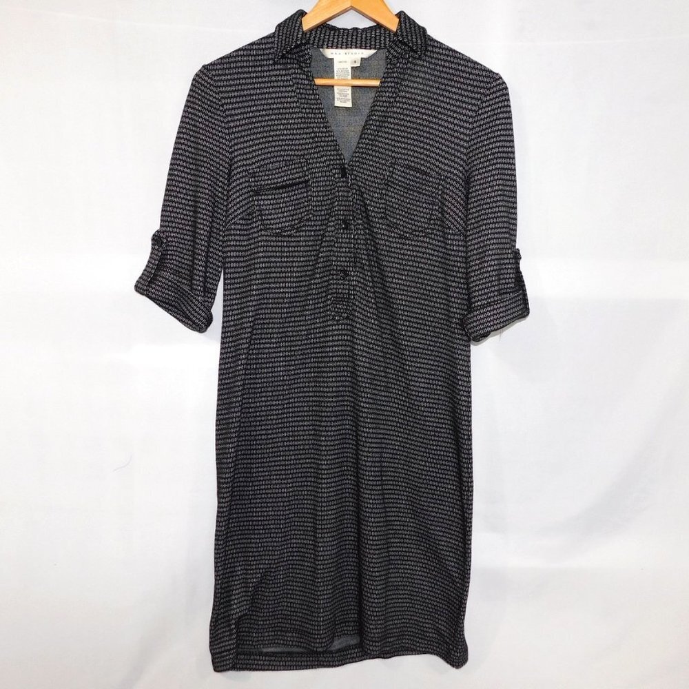 Max Studio Shirt dress H Pattern Black White 3/4 Sleeve Womens S